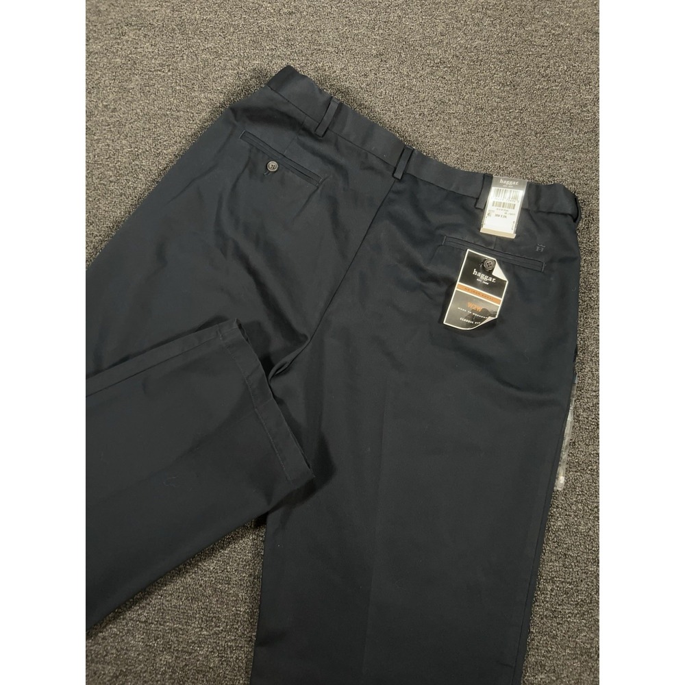 New Haggar Pants Men's 38x29 Navy Blue Work To Weekend Classic Fit No Iron